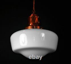 Vintage 1930s Rare Large Art Deco Opaline milk glass school house pendant light