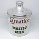 Vintage 1940-50's Soda Fountain Carnation Malted Milk Milk Glass Canister W Lid
