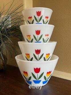 Vintage 1940s Fire King Ivory Tulip Nesting Mixing Bowls Set of 4