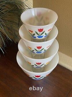 Vintage 1940s Fire King Ivory Tulip Nesting Mixing Bowls Set of 4