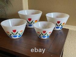 Vintage 1940s Fire King Ivory Tulip Nesting Mixing Bowls Set of 4