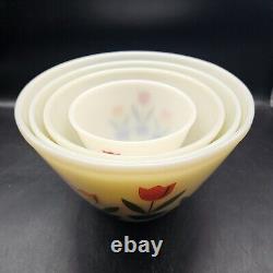 Vintage 1940s Fire King Ivory Tulip Nesting Mixing Bowls Set of 4