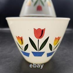 Vintage 1940s Fire King Ivory Tulip Nesting Mixing Bowls Set of 4