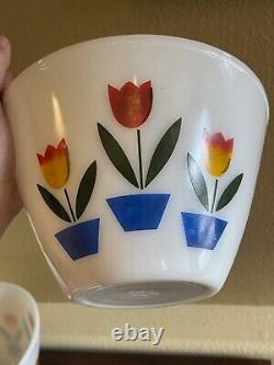 Vintage 1940s Fire King Ivory Tulip Nesting Mixing Bowls Set of 4