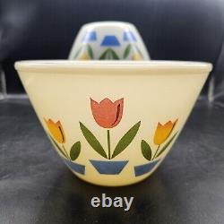 Vintage 1940s Fire King Ivory Tulip Nesting Mixing Bowls Set of 4