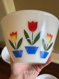 Vintage 1940s Fire King Ivory Tulip Nesting Mixing Bowls Set of 4