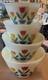 Vintage 1940s Fire King Tulip Custard Glass Mixing Nesting Bowl Set