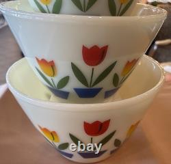 Vintage 1940s Fire King Tulip Custard Glass Mixing Nesting Bowl Set