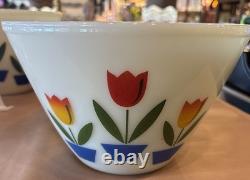 Vintage 1940s Fire King Tulip Custard Glass Mixing Nesting Bowl Set