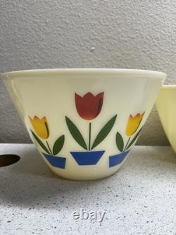 Vintage 1940s Set of 4 Fire King Ovenware Tulip Milk Glass Mixing Bowls