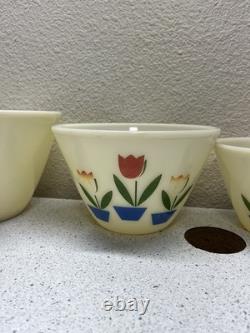 Vintage 1940s Set of 4 Fire King Ovenware Tulip Milk Glass Mixing Bowls