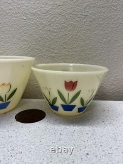 Vintage 1940s Set of 4 Fire King Ovenware Tulip Milk Glass Mixing Bowls