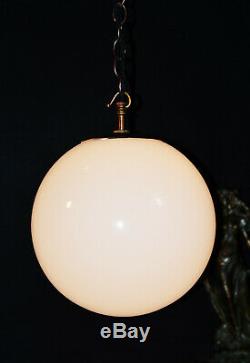 Vintage 1940s art deco school house large Opaline milk glass globe shade light