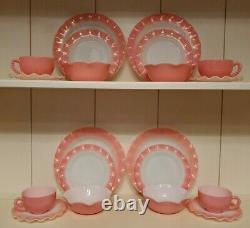 Vintage 1950 Hazel Atlas Pink Ripple Crinoline tableware NEW No Box 20 pc set