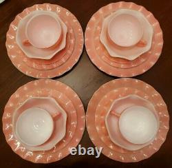 Vintage 1950 Hazel Atlas Pink Ripple Crinoline tableware NEW No Box 20 pc set