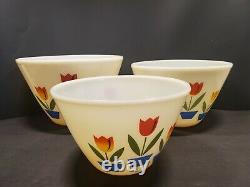 Vintage 1950's Fire King Oven Ware Nesting Tulip White Mixing Bowls Set of 3