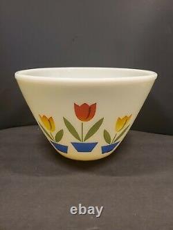 Vintage 1950's Fire King Oven Ware Nesting Tulip White Mixing Bowls Set of 3