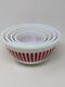 Vintage 1950's Hazel Atlas Red Candy Stripe 4-pce Mixing Bowl Set Milk Glass Htf