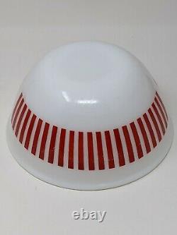 Vintage 1950's HAZEL ATLAS Red Candy Stripe 4-Pce Mixing Bowl Set Milk Glass HTF