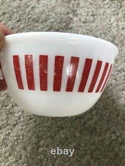 Vintage 1950's HAZEL ATLAS Red Candy Stripe 4-Pce Mixing Bowl Set Milk Glass HTF