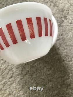 Vintage 1950's HAZEL ATLAS Red Candy Stripe 4-Pce Mixing Bowl Set Milk Glass HTF