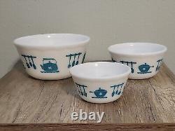 Vintage 1950's Hazel Atlas Kitchen Aids Turquoise Set of 3 Nesting Mixing Bowls