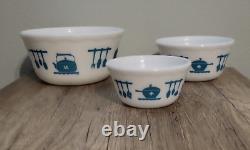 Vintage 1950's Hazel Atlas Kitchen Aids Turquoise Set of 3 Nesting Mixing Bowls