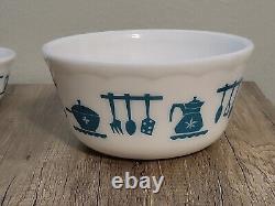 Vintage 1950's Hazel Atlas Kitchen Aids Turquoise Set of 3 Nesting Mixing Bowls