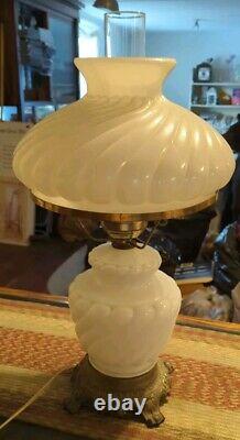 Vintage 1950s 3 Way Switch Hurricane White Milk Glass Swirl Lamp 19.5T