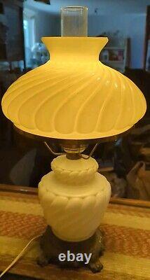 Vintage 1950s 3 Way Switch Hurricane White Milk Glass Swirl Lamp 19.5T