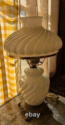 Vintage 1950s 3 Way Switch Hurricane White Milk Glass Swirl Lamp 19.5T