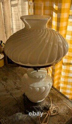 Vintage 1950s 3 Way Switch Hurricane White Milk Glass Swirl Lamp 19.5T