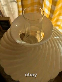 Vintage 1950s 3 Way Switch Hurricane White Milk Glass Swirl Lamp 19.5T