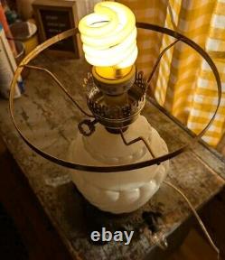 Vintage 1950s 3 Way Switch Hurricane White Milk Glass Swirl Lamp 19.5T