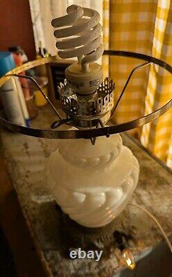 Vintage 1950s 3 Way Switch Hurricane White Milk Glass Swirl Lamp 19.5T