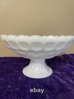 Vintage 1950s Milk Glass Pedestal Large Compote Fruit Bowl Scalloped Edge 10