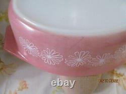 Vintage 1950s Pyrex 045 Pink Daisy 2 1/2 Quart Casserole Dish With Lid FREE SHIP