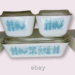 Vintage 1960's Pyrex Turquoise Amish Butterprint Refrigerator Set 8 pc set