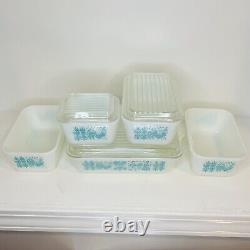 Vintage 1960's Pyrex Turquoise Amish Butterprint Refrigerator Set 8 pc set