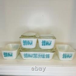 Vintage 1960's Pyrex Turquoise Amish Butterprint Refrigerator Set 8 pc set