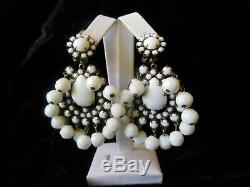 Vintage 1960s KJL Kenneth Jay Lane White Milk Glass Chandelier Clip On Earrings