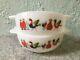 Vintage 1960s Pyrex Jaj England Fowl Play Chicken Tab Handle Milk Glass Bowls