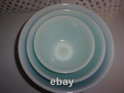 Vintage 1967 Pyrex blue Americana white band mixing bowls 401 402 403 HTF EUC