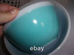 Vintage 1967 Pyrex blue Americana white band mixing bowls 401 402 403 HTF EUC