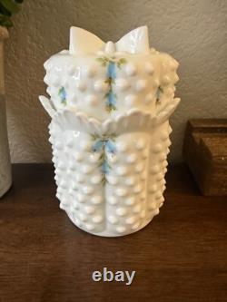 Vintage 1970's fenton milk glass bluebells flowers jam or candy jar