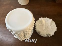 Vintage 1970's fenton milk glass bluebells flowers jam or candy jar