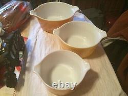 Vintage 1979 PYREX Butterfly Gold Set/3 Lidded Casserole Bowls 473, 474, & 475