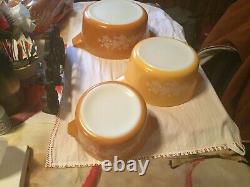 Vintage 1979 PYREX Butterfly Gold Set/3 Lidded Casserole Bowls 473, 474, & 475