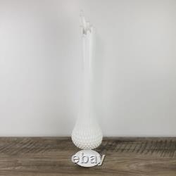 Vintage 22-Inch Tall White Hobnail Milk Glass Swung Vase With Scalloped Edge