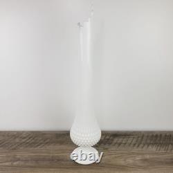Vintage 22-Inch Tall White Hobnail Milk Glass Swung Vase With Scalloped Edge